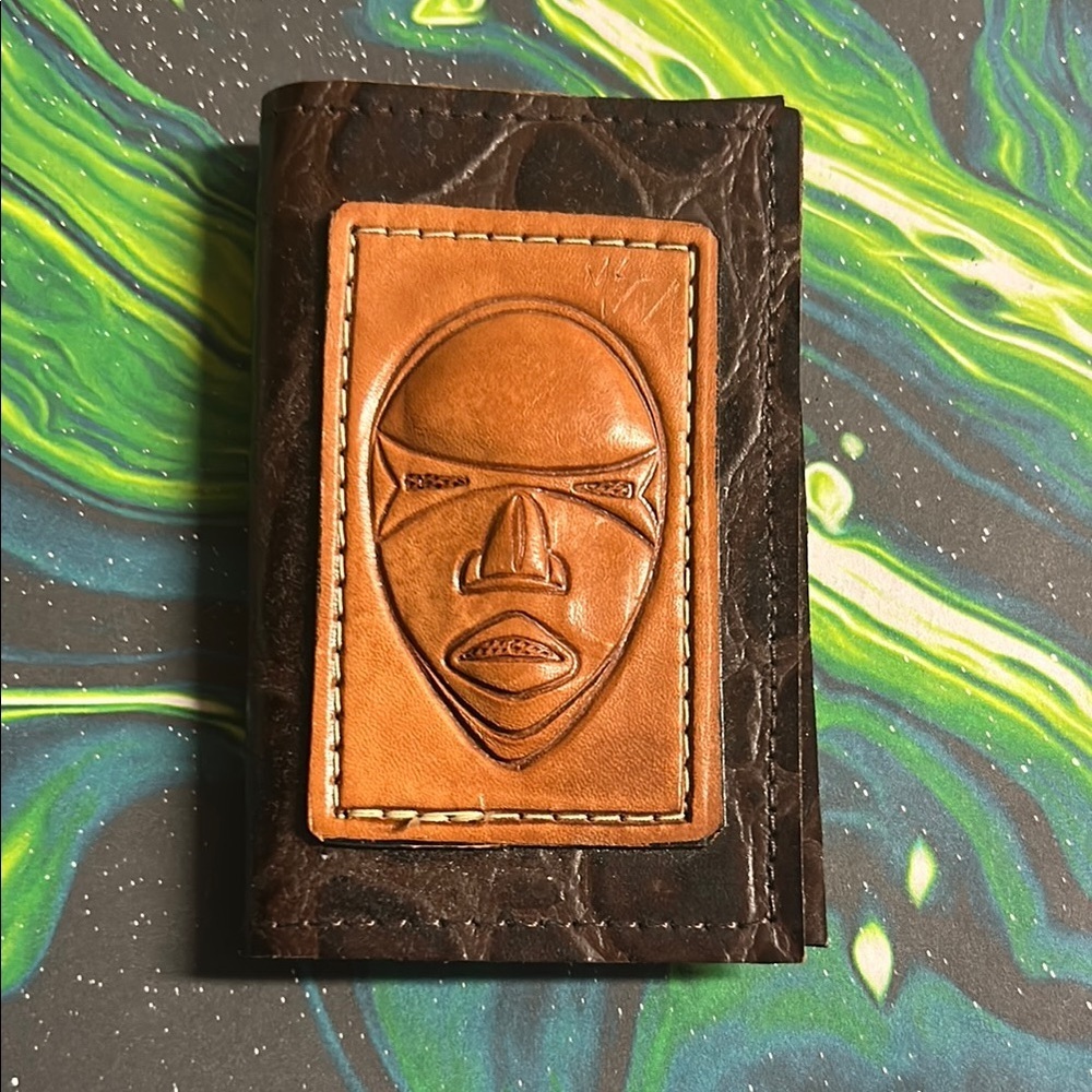 Marvin Sin - Brown Leather Card Holder with Embossed Design‎